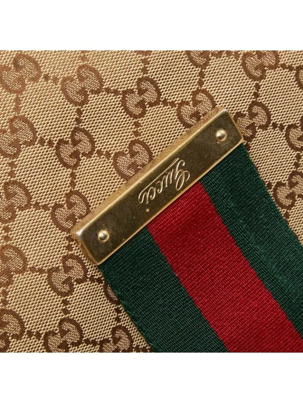 Gucci GG Canvas Sherry Line Shoulder Bag Beige White